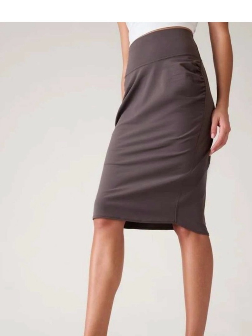 Athleta Transcend Skirt Gray Midi High Waisted Ruched Vitaskin Athletic Small
